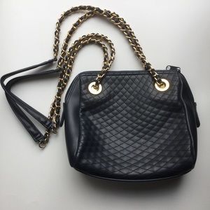 Quilted Navy Faux Leather Gold Chain Strap Purse